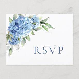 Postal Elegante acuarela azul Hydrangea Wedding RSVP