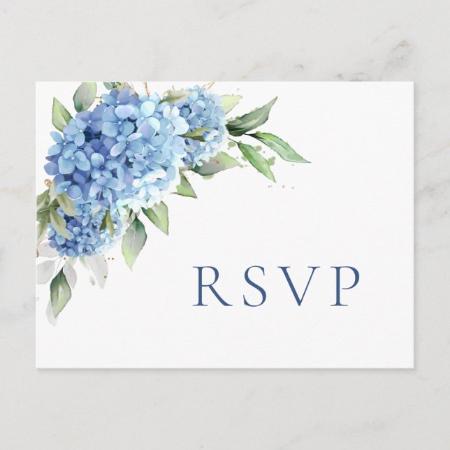 Postal Elegante acuarela azul Hydrangea Wedding RSVP (Anverso)