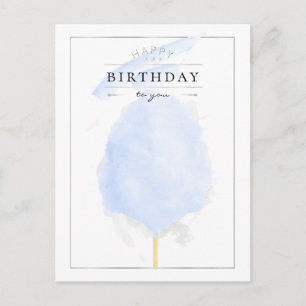 Postal Elegante acuarela Blue Cotton Candday cumpleaños