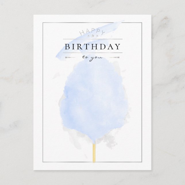 Postal Elegante acuarela Blue Cotton Candday cumpleaños (Anverso)
