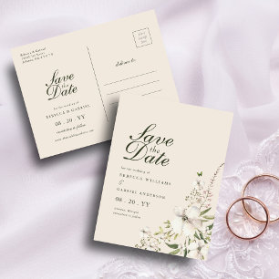 Postal Elegante acuarela Boda Floral Salvar La Fecha