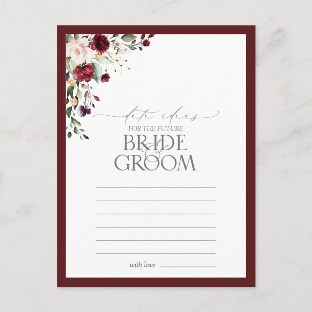 Postal Elegante acuarela borgoñona Floral Date Ideas (Anverso)