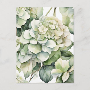 Postal Elegante acuarela de color verde blanco hidráneas