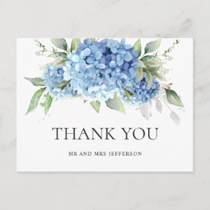Postal Elegante acuarela de hortensia azul Simple gracias