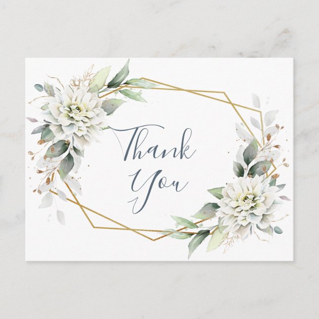 Postal Elegante acuarela Dusty Blue Foliage Gracias (Anverso)