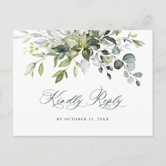 Postal Elegante acuarela Eucalyptus Boho Wedding RSVP (Anverso)