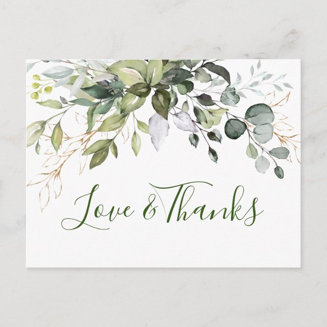 Postal Elegante acuarela Eucalyptus Green Gracias (Anverso)