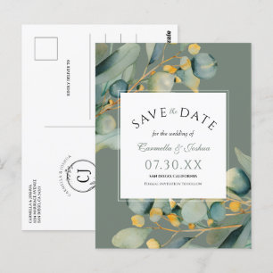 Postal Elegante acuarela Eucalyptus Sage Guardar La Fecha