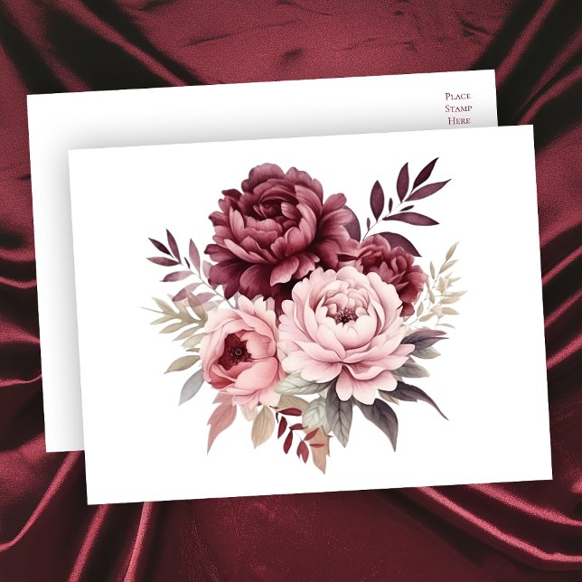 Postal Elegante acuarela floral Borgoña Boda de peones (Subido por el creador)