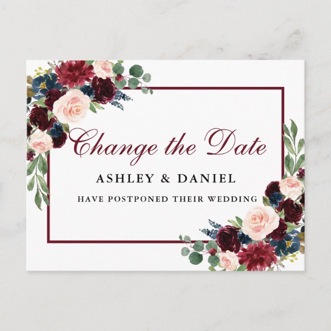 Postal Elegante acuarela Floral Gold Cambiar la fecha (Anverso)