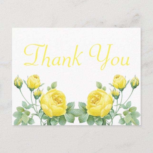 Postal Elegante acuarela Floral Rosa Amarilla Gracias (Anverso)