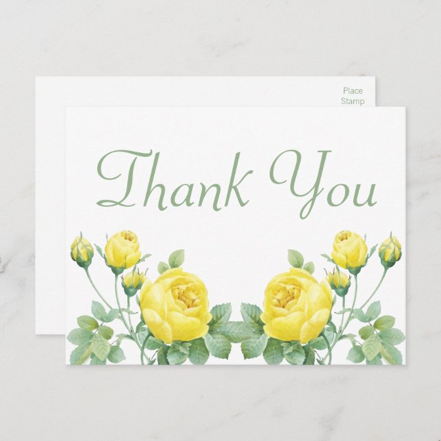 Postal Elegante acuarela Floral Rosa Amarilla Gracias Po (Anverso / Reverso)