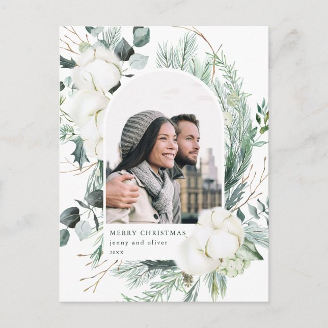 Postal Elegante acuarela Invierno Festividad Floral (Anverso)