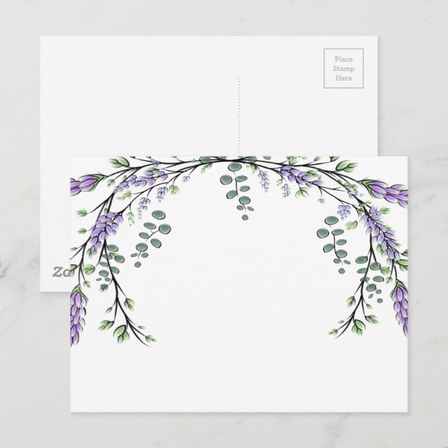Postal Elegante acuarela Lavanda y Eucalipto (Anverso / Reverso)