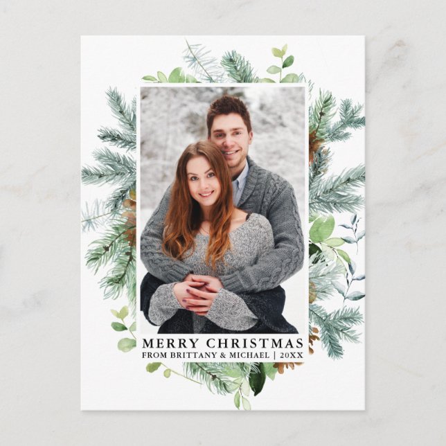 Postal Elegante acuarela Pine Frame Navidades de pareja (Anverso)