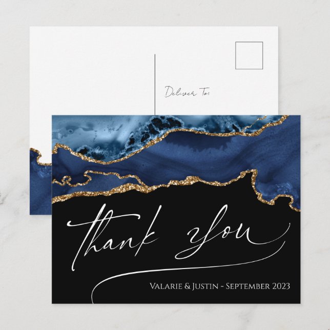 Postal Elegante Agate Azul Gracias Postcard (Anverso / Reverso)