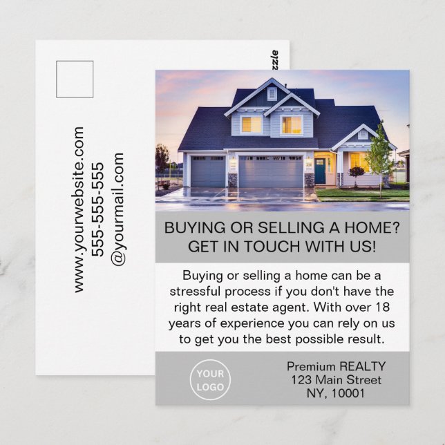 Postal Elegante Agente Inmobiliario Moderno Personalizado (Anverso / Reverso)