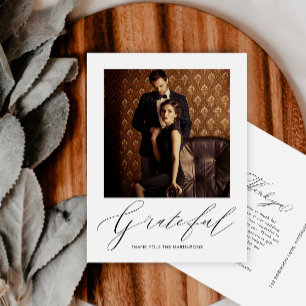 Postal Elegante Agradecido Script Foto Boda Agradecimient
