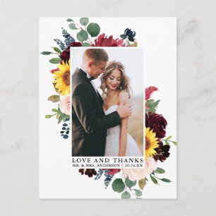 Postal Elegante Agradecimiento de Amor Floral Mixto Acuar