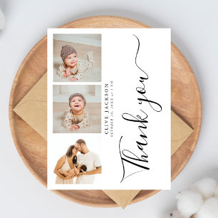 Postal Elegante agradecimiento de baby shower de 3 fotos