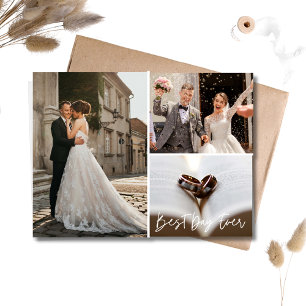 Postal Elegante agradecimiento de boda con collage de fot
