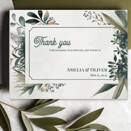 Postal Elegante Agradecimiento de Boda con Vegetación Bot