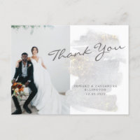 Elegante Agradecimiento de Boda en Gris Plateado c