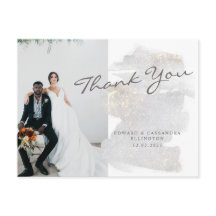 Elegante Agradecimiento de Boda en Gris Plateado c