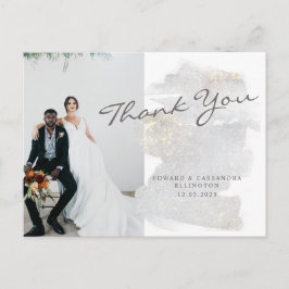 Postal Elegante Agradecimiento de Boda en Gris Plateado c