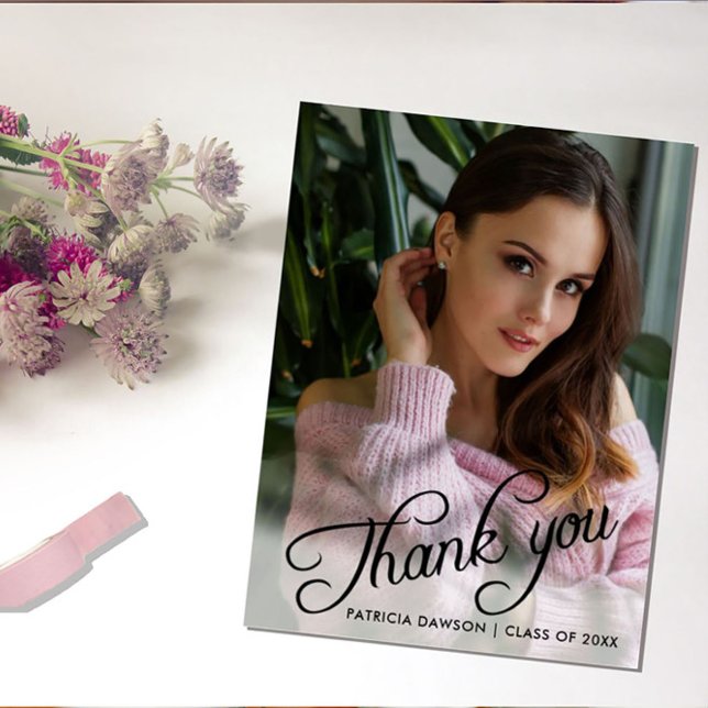 Postal Elegante Agradecimiento de Graduación con Foto Cal (Subido por el creador)