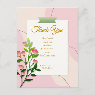 Postal Elegante agradecimiento floral rosa y dorado en ac