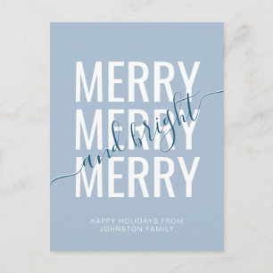 Postal Elegante alegre y brillante Navidad azul vacacione