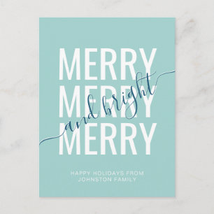 Postal Elegante alegre y brillante Navidad teal festivo
