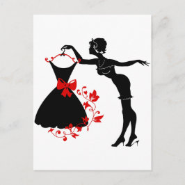 Postal Elegante alfiler elegante silueta de mujer con ves