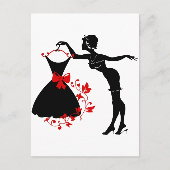 Postal Elegante alfiler elegante silueta de mujer con ves (Anverso)