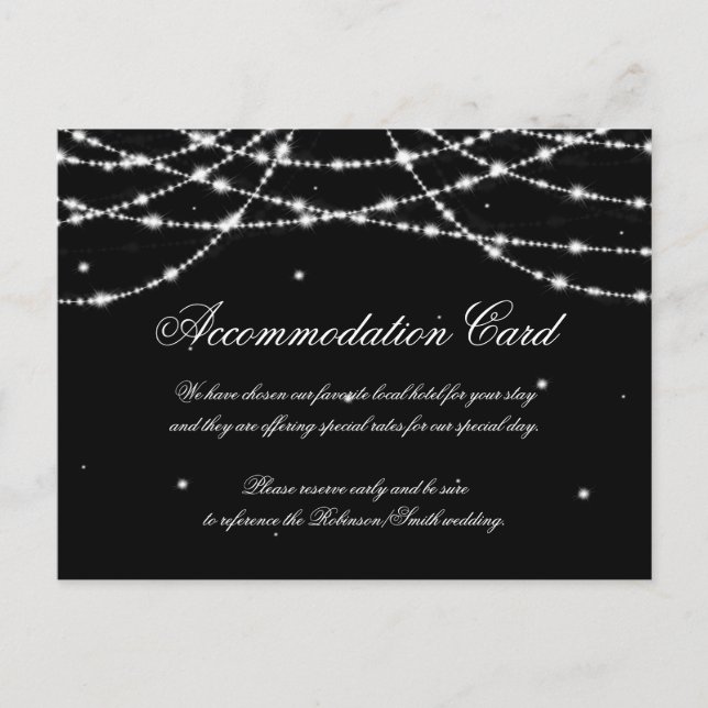 Postal Elegante Alojamiento Sparkling String Negro (Anverso)