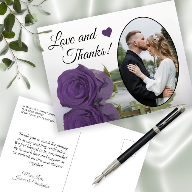 Postal Elegante Amethyst Purple Rosa Boda Amor y Gracias (Subido por el creador)