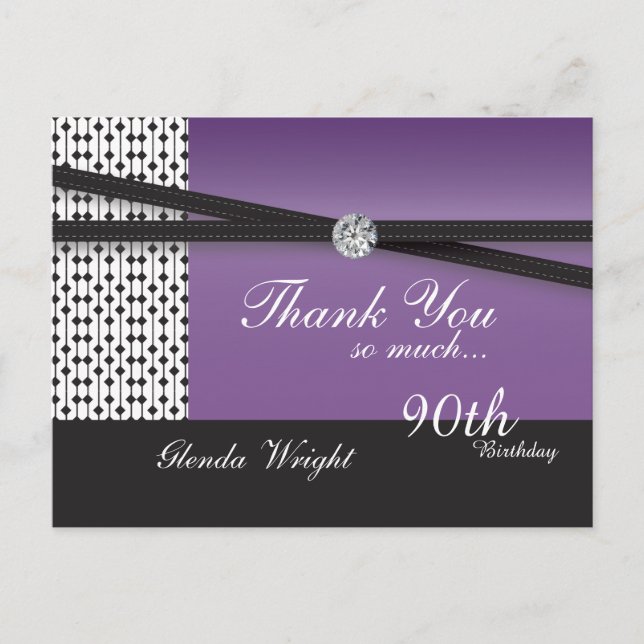 Postal Elegante Amethyst Purple y Black Birday (Anverso)