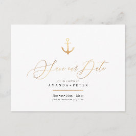 Postal Elegante Ancla de Faux Gold, Nautical Save the Dat