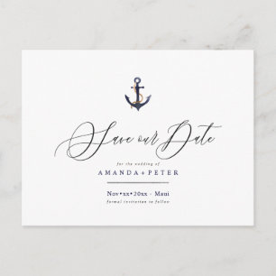 Postal Elegante Ancla, Nautical Save the Date