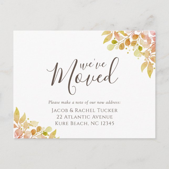 Postal Elegante anuncio de mudanza de otoño con eucalipto (Anverso)