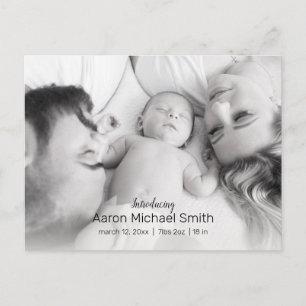 Postal Elegante Anuncio de Nacimiento de Foto en Blanco y