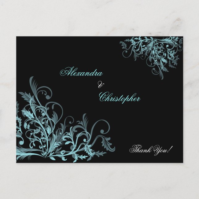 Postal Elegante Aqua Swirls Gracias (Anverso)