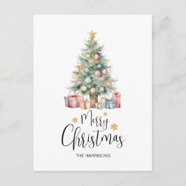 Postal Elegante Árbol de Navidad acuarela y presentación