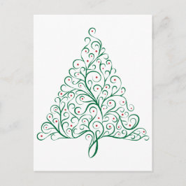 Postal Elegante árbol de Navidad rojo y verde caligrafía