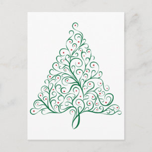 Postal Elegante árbol de Navidad rojo y verde caligrafía