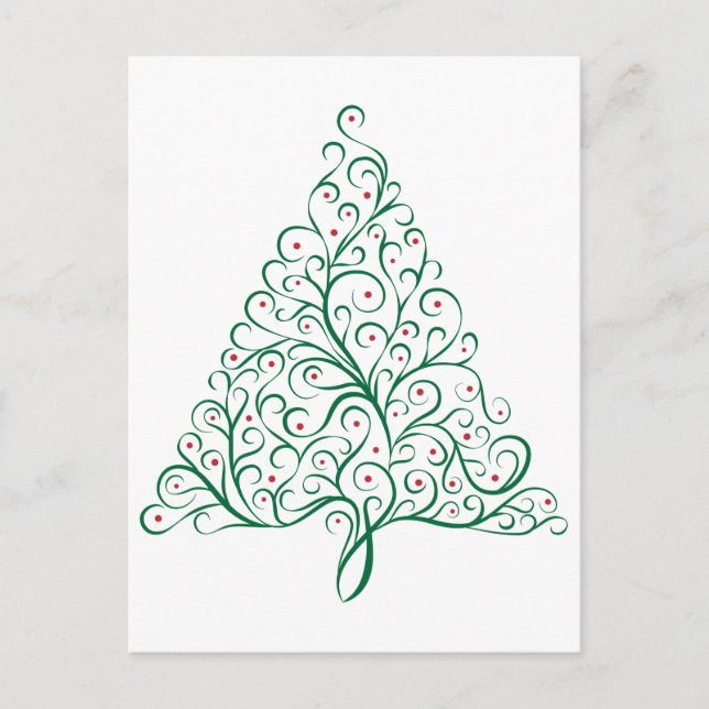 Postal Elegante árbol de Navidad rojo y verde caligrafía (Anverso)