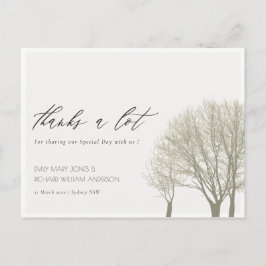 POSTAL ELEGANTE ÁRBOLES DE ORO GRIS CAÍDO OTOÑO GRACIAS