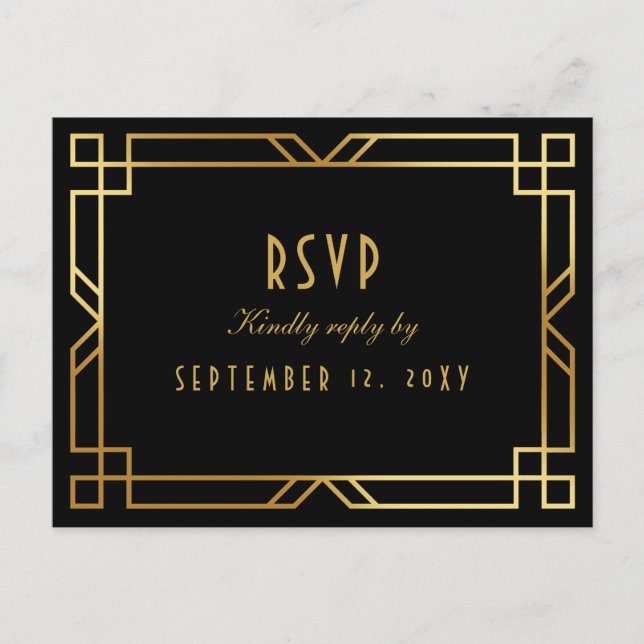 Postal Elegante Art Deco Black Gold Frame Comida Elección (Anverso)