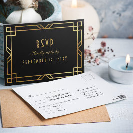 Postal Elegante Art Deco Black Gold Frame Comida Elección